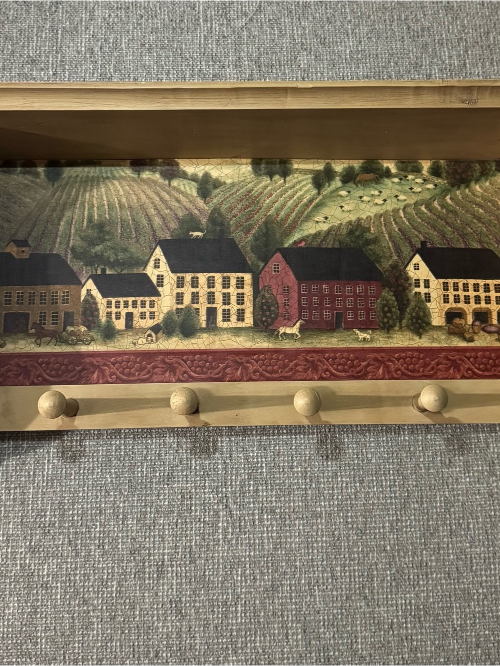 Handmade Wooden Wall Mounted Shelf, Country Scene CottageCore